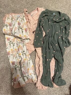 Target Girls Floral, Blush Stripe and Green Heart Footie Sleepers